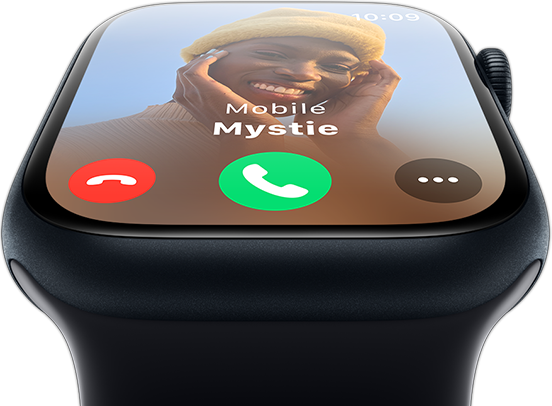 Vue frontale de l’Apple Watch montrant un appel entrant.