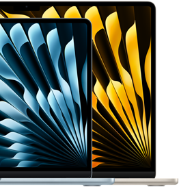 Deux MacBook Air montrant la différence de taille de leurs écrans : 13,6 pouces et 15,3 pouces, mesurés en diagonale